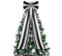 16 x 46 Inch Christmas Tree Topper Extra Large Black and White Striped Christmas Bow Giant Coquette Bow Gift Decor for Xmas Tree Wreath Wall Birthday Wedding Holiday Party Decorations
