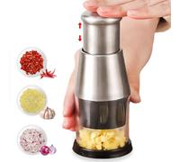 16 x 5.8 cm Stainless Steel 304 Garlic Masher, Garlic Masher, Stainless Steel Garlic Press, Manual Chopper Easy to Clean Vegetable Cutter for Garlic, Peppers and Onions