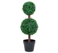 vidaXL Artificial Boxwood Topiary Tree with Pot - Dual Ball Shaped, Lush Green Foliage, Indoor/Outdoor 60 cm Decoration