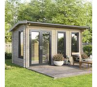 16 x 8 Powersheds Apex Log Cabin In 44mm Log Thickness with uPVC - Doors to the left