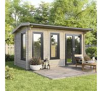 16 x 8 Powersheds Apex Log Cabin In 44mm Log Thickness with uPVC - Doors to the right