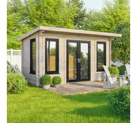 16 x 8 Powersheds Pent Log Cabin In 44mm Log Thickness with uPVC - Doors central
