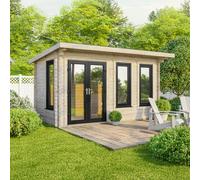 16 x 8 Powersheds Pent Log Cabin In 44mm Log Thickness with uPVC - Doors to the left