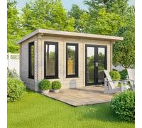 16 x 8 Powersheds Pent Log Cabin In 44mm Log Thickness with uPVC - Doors to the right