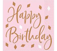 16 x Blush Pink Happy Birthday Lunch Napkins 33 x 33cm