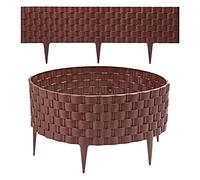 16 X Decorative Brown Faux Rattan Effect Garden Border - Plastic Garden Edging | Interlocking & Push In Securing Pegs | Can Create Straight Or Curved Shape | Ideal For Border Flowerbed Path & Lawn