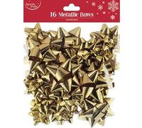 16 x Metallic Bows Mix Self-Adhesive Gift Wrapping Bows for Presents, Shiny and Elegant Decorative Accents Perfect for Special Occasion Gifts (Gold)