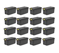 16 x Plastic Storage Box 145 Litres Extra Large - Black Heavy Duty by Strata