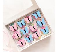 16 x Pre-Cut Pink & Blue Polka Dot Butterflies Butterfly Edible Wafer Rice Paper Cupcake Toppers Cake Decorations