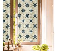 16“x118 Boho Indigo Star Pattern Double Side Window Films Decorative Window Privacy Tinting Film Self-Adhesive Static Glass Window Clings Stickers for Living Room Bathroom Glass Windows Decor