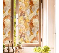 16“x118 Boho Orange Stained Glass Window Films Decorative Window Privacy Film Self-Adhesive Static Glass Window Clings Stickers for Living Room Bathroom Glass Windows Decor