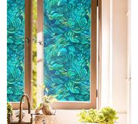 16“x118 Teal Green Abstract Glazed Double Side Window Films Art Decorative Window Privacy Tinting Film Self-Adhesive Static Glass Window Clings Stickers for Living Room Bathroom Glass Windows Decor
