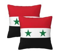 16"x16" Flag of The Syrian Arab Republic Print Throw Pillow Case Cover - Square Cushion Protector with Hidden Zipper, for Home Sofa Set of 2
