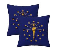 16"x16" Indiana State Flag Print Throw Pillow Case Cover - Square Cushion Protector with Hidden Zipper, for Home Sofa Set of 2
