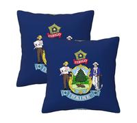 16"x16" Maine State Flag Print Throw Pillow Case Cover - Square Cushion Protector with Hidden Zipper, for Home Sofa Set of 2