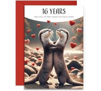 16 Year Anniversary Card - Otterly in Love - Sixteenth Year Anniversary Card - A5 Size Card with Red Envelope