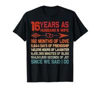 16 Years as Husband & Wife 16th Anniversary Gift for Couple T-Shirt