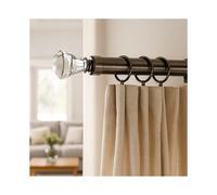 (160-300cm (5.2-9.8ft), Black Nickel) Extendable Crystal Curtain Pole Set with Sparkling Finials - Complete Kit with Brackets, Rings & Fittings