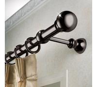 (160-300cm (63" - 118" In), Black Nickel) Plain Metal Ball Curtain Pole 28mm - Extendable Curtain Rod with Rings & Bracket Set