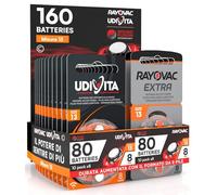 160 Batteries for Hearing Aids Size 13 PR48 (Orange) 20 Blister of 8 Batteries Sound Fusion Technology - 160 Batteries: 80 Rayovac + 80 Udivita