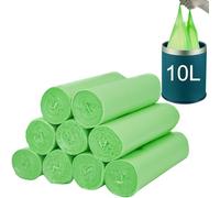 160 Biodegradable Bin Bags Liner with Tie Handles，Small Food Waste Bags，10 Litre Compostable Caddy Liners，Recycling Degradable Trash Garbage Rubbish Bag for Kitchen Trash, Household and Office(Green)