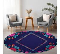 160 cm Round Area Rugs Living Room, Geometric Rhombus Floral Patterns Soft Fluffy Carpet Mat for Bedroom Circle Area Carpet Blue Purple, Non Slip Washable Floor Rug for Kitchen Floor Mat Home