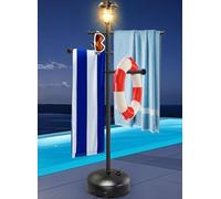 160 cm Solar Light Pool Towel Rail Outdoor for Outdoor Use, Towel Rail Standing with Wheels, 6 Adjustable Bars Accessories, Towel Holder for Pool, Hot Tub