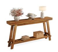 160 cm Solid Wood Console Table with Storage, Farmhouse 2-Tier Narrow Entryway Sofa Table with Thickened Tabletop for Living Room, Hallway, Foyer, Entrance, Behind The Couch, Brown