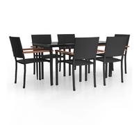 vidaXL 7 Piece Garden Dining Set Black Poly Rattan, Black