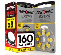160 Rayovac Extra Size 10 PR70 Hearing Aid Batteries (Yellow) - 20 Blisters of 8 Batteries