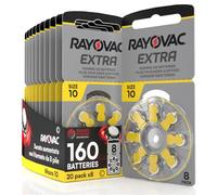 160 Hearing Aid Batteries Size 10 Rayovac Extra PR70 (Yellow) - 20 Blisters of 8 Batteries
