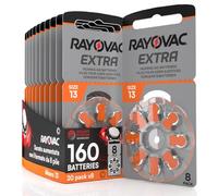 160 Hearing Aid Batteries Size 13 Rayovac Extra PR48 (Orange) - 20 Blisters of 8 Batteries