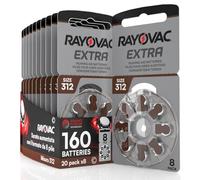 160 Hearing Aid Batteries Size 312 Rayovac Extra PR41 (Brown) - 20 Blisters of 8 Batteries