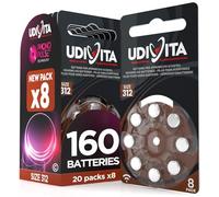 160 Hearing Aid Batteries Size 312 Udivita (Brown) PR41 Zinc-Air with Phono Pulse Technology - 20 Blisters of 8 Batteries