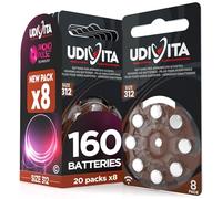 160 Hearing Aid Batteries Size 312 Udivita PR41 (Brown) Zinc-Air Hearing Evolution with Phono Pulse Technology - 20 Blisters of 8 Batteries