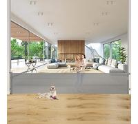 160 Inch Retractable Baby Gates for Extra Wide Openings Retractable Dog Gate Indoor Outdoor Retractable Gate Extra Long Baby Gate Extra Large Dog Gate for Doorways, Porches Garage Gate Deck Gate, Gray