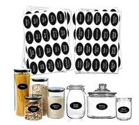 160 Oval Pantry Labels, Prefdo Waterproof Printed Food Name Stickers Heavyweight Vinyl Chalkboard for Kitchen Organization Storage Containers, Jars & Canisters (Black)