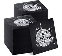 160 Pack Disco Party Cocktail Napkins Stylish Disposable 70s 80s 90s Party Supplies Disco Cocktail Napkins for Engagement Birthday Graduation Baby Shower Supplies(Black)