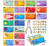 160 PCS Behavior Punch Cards for Kids with Hole Puncher, Reward Cards for Students with 160 PCS Funny Punny Reward Stickers, Incentive Awards Loyalty Punch Cards for Classroom Teachers School Supplies
