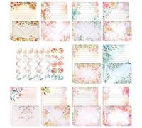 160 Pcs Floral Letter Writing Paper and Envelopes Set, 50 Lined A5 Papers with 50 Matching Envelopes 60 Stickers Romantic Flower Letter Writing Set for Valentine's Day Love Letters Wedding Invitations