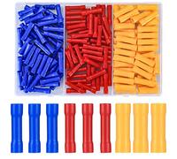 160 Pcs Insulated Straight Wire Terminal Connectors, Crimp Connectors | Crimp Butt Connectors, Full Insulated Straight Electrical Terminals Butt Wire Crimp Connectors - Blue Red Yellow