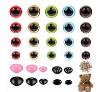 160 pcs Safety Eyes and Nose, 10-20mm Chromatic Plastic Button Eye and Nose with Washers Round Craft Crochet Doll Eye for Amigurumi Plush Dolls DIY Crafts and Plush Toy Teddy Eye Crochet Accessories
