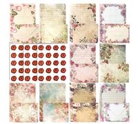 160 Pcs Stationery Paper and Envelopes Set, Vintage Floral Letter Writing Set, 50 A5 Lined Letter Paper with 50 Envelopes & 60 Wax Seal Stickers for Invitations, Birthday and Love Letters