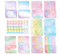 160 PCS Watercolour Letter Writing Set, 50 Lined Writing Paper and 50 Envelopes with 60 Round Stickers, Writing Paper and Envelopes for Letters, Invitations, Valentine’s Day, Birthday and Office Use