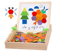 160+PCS Wooden Pattern Blocks Set for kids with Gift Box, Wooden Magnetic Puzzle Board Montessori Learning Toys Geometric Shape Puzzle Colorful Puzzle Blocks Early Educational Tangram Toy Double Sided