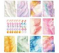 160 Pcs Writing Paper and Envelopes Set, 50 A5 Lined Letter Papers with 50 Envelopes & 60 Stickers, Letter Writing Set Kids with 10 Elegant Marble Designs for Letters, Invitations, and DIY Projects