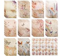 160 pcs Writing Stationery Paper with Envelopes Floral Lovely Vintage Letter Papers 50 Lined Letter Papers with 50 Envelopes, 10 Patterns Papers for Office Home School (Retro)