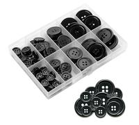 160-Piece Assorted Black Resin Buttons for Sewing, Crafts, and DIY Projects with Convenient Storage Box