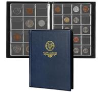 160 Pockets Coin Album - 10 Sheets Mixed Sizes Coin Holder 45x43/33x33 mm Collecting Grid for Pounds Pence Cents (Blue) CS48160BL