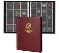 160 Pockets Coin Album - 10 Sheets Mixed Sizes Coin Holder 45x43/33x33 mm Collecting Grid for Pounds Pence Cents (Red) CS48160RE